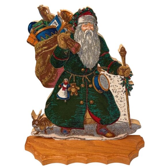 Old World Santa Wooden Signed George Bakes Cranston Victorian Holiday Decor 12" - Picture 3 of 12
